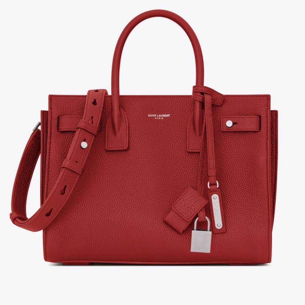 YSL Baby Sac de Jour Bag in Red Grained Leather